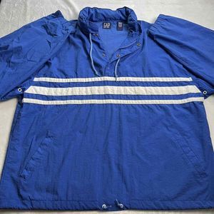 Vintage Gap Snap Pullover Windbreaker Hooded Jacket Men's Blue White Striped